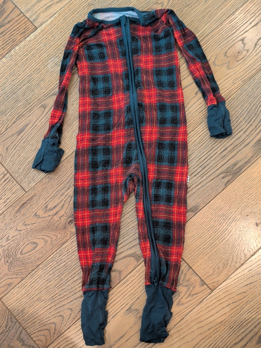 Little Sleepies Red and Black Plaid Footed Pajamas